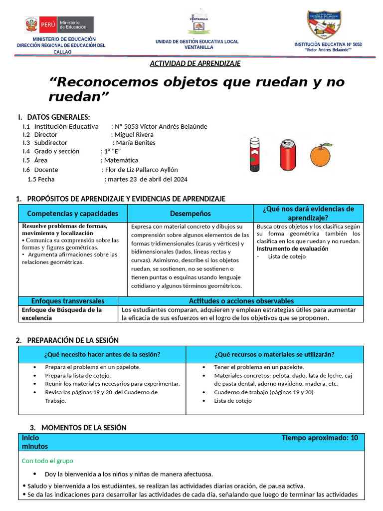 Sesion de M Atematica Objetos Que Ruedan y No Ruedan 1 | PDF ...