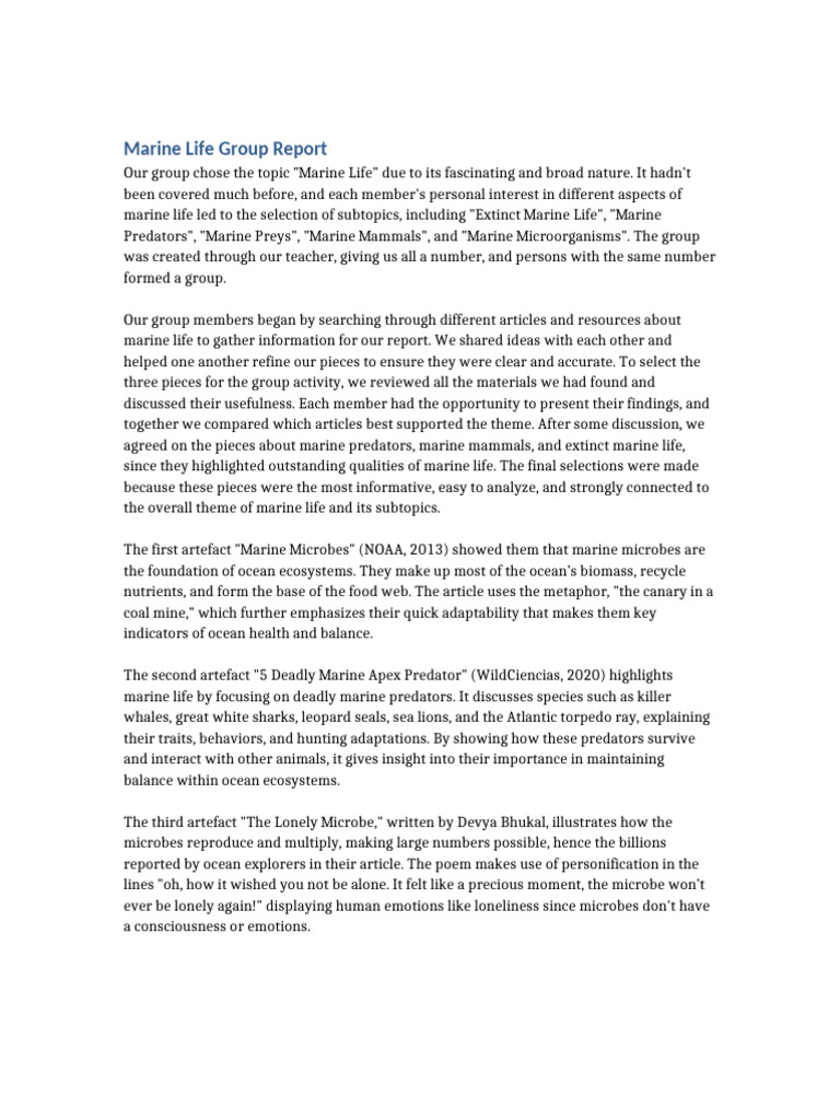 Full Marine Life Report | PDF | Predation | Marine Mammals