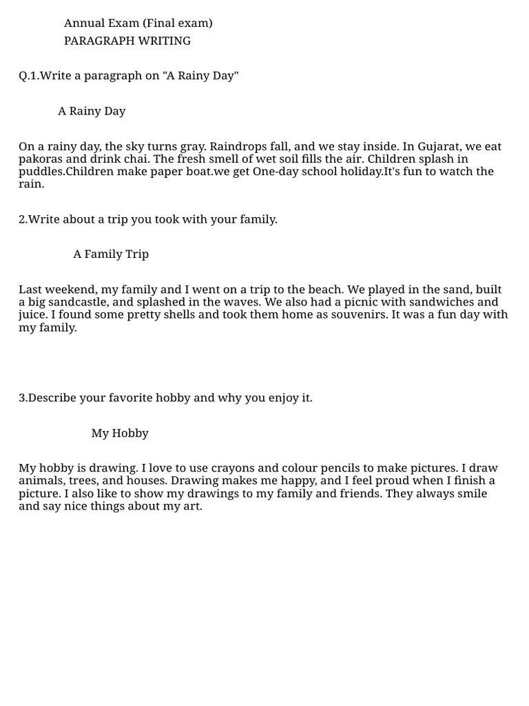 Paragraph Writing Examples for Students | PDF