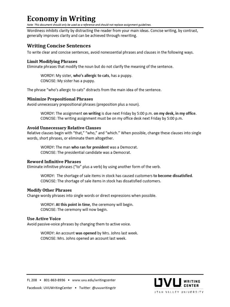Economy in Writing | PDF | Phrase | Sentence (Linguistics)