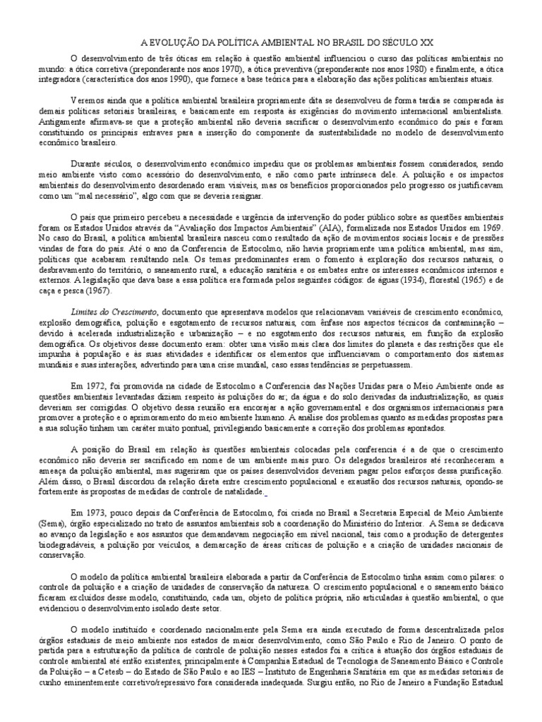 Evolução da Política Ambiental Brasileira | PDF | Ambientalismo ...
