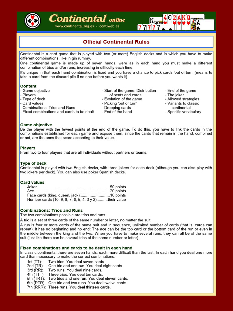 Continental Rummy Game Rules | PDF | Playing Cards | Gaming