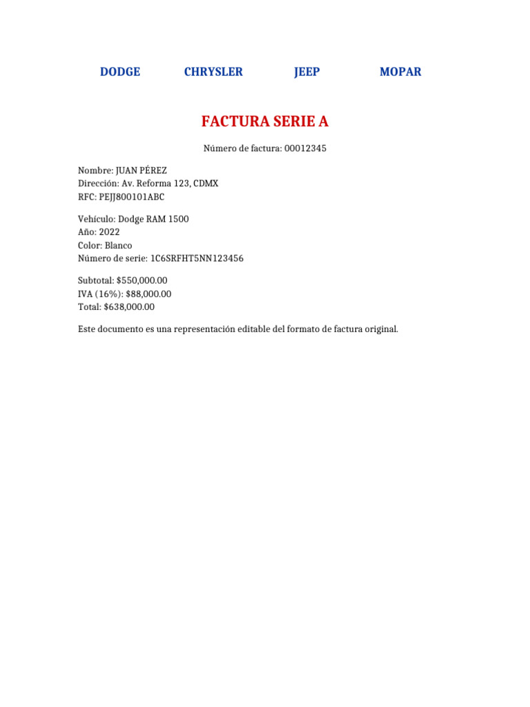 Factura Original Dodge RAM 1500 | PDF