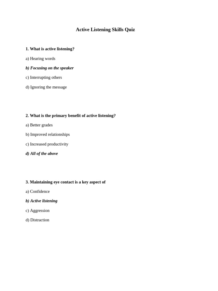 Active Listening Skills Assessment | PDF