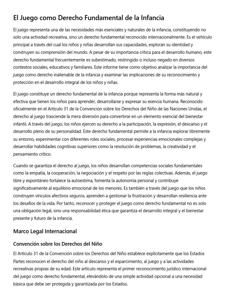 El Juego Como Derecho Fundamental de La Infancia | PDF | Creatividad ...