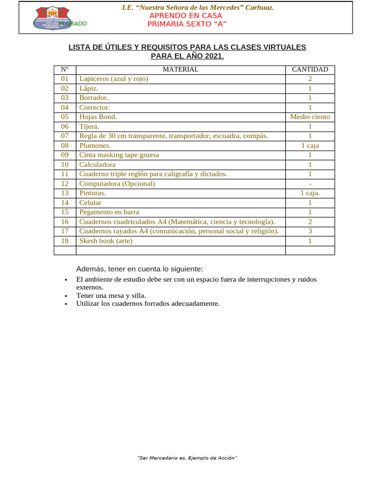 Material Que Debe Disponer. | PDF
