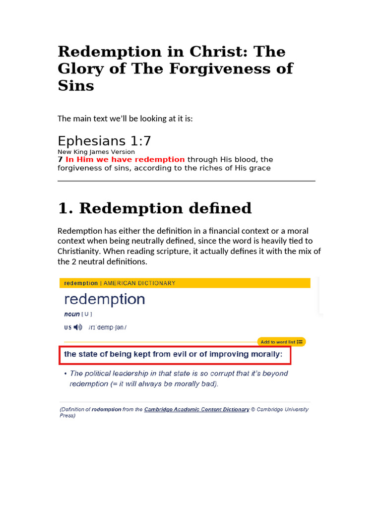 Understanding Redemption in Christ PDF Salvation