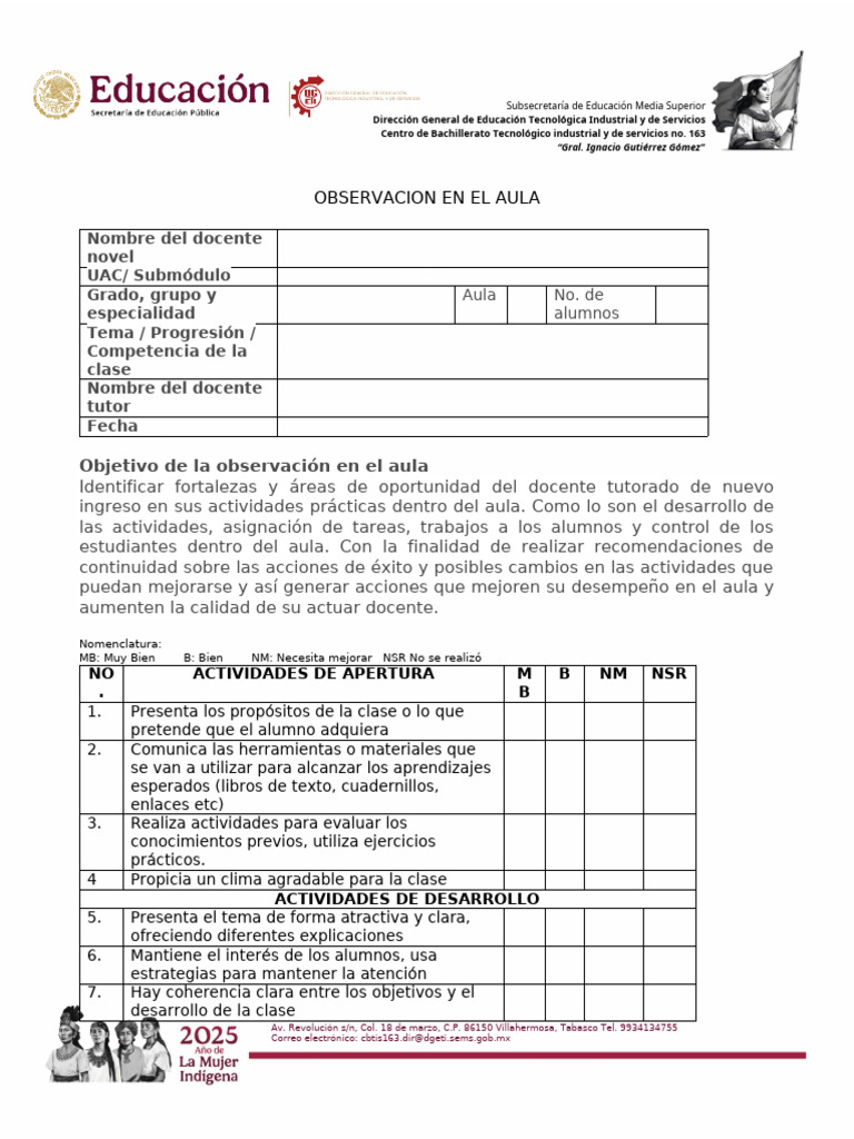 Observación y Mejora Docente en Aula | PDF | Salón de clases | Maestros