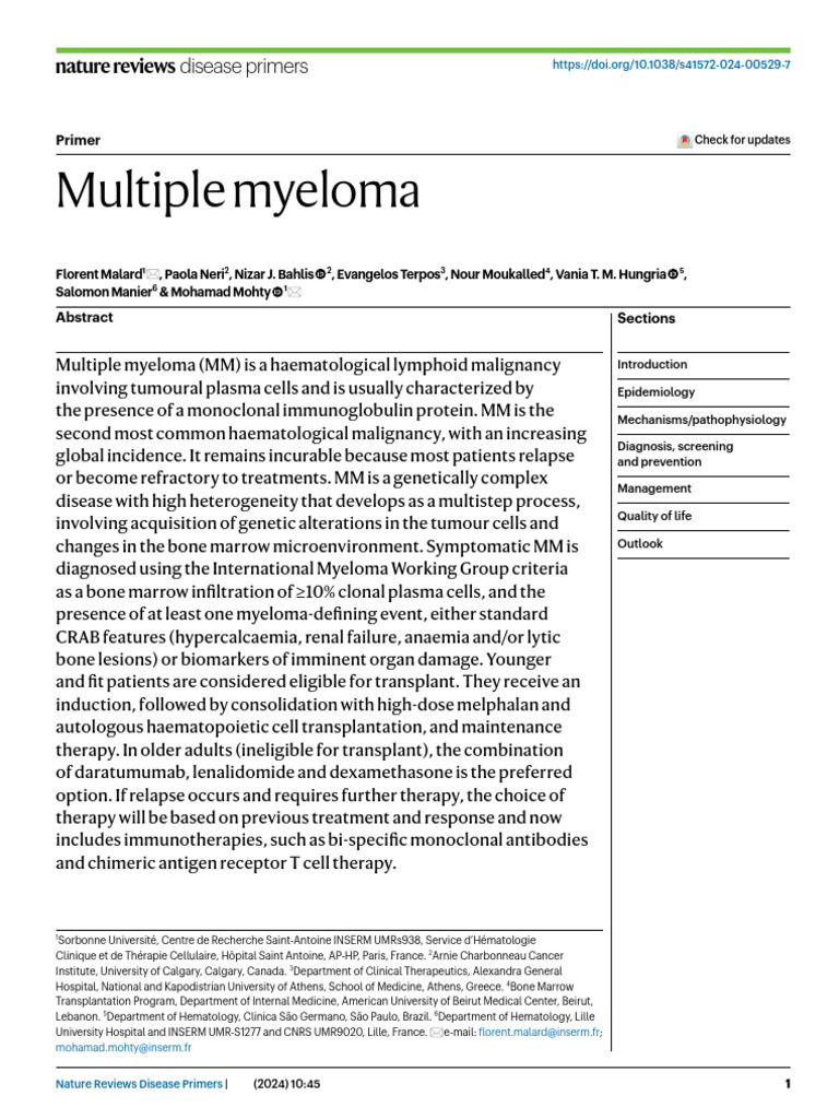 Multiple Myeloma Overview and Management | PDF