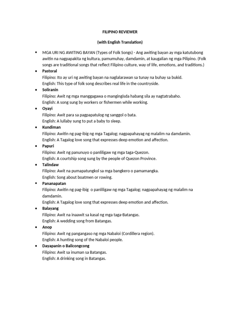Filipino Study Notes | PDF
