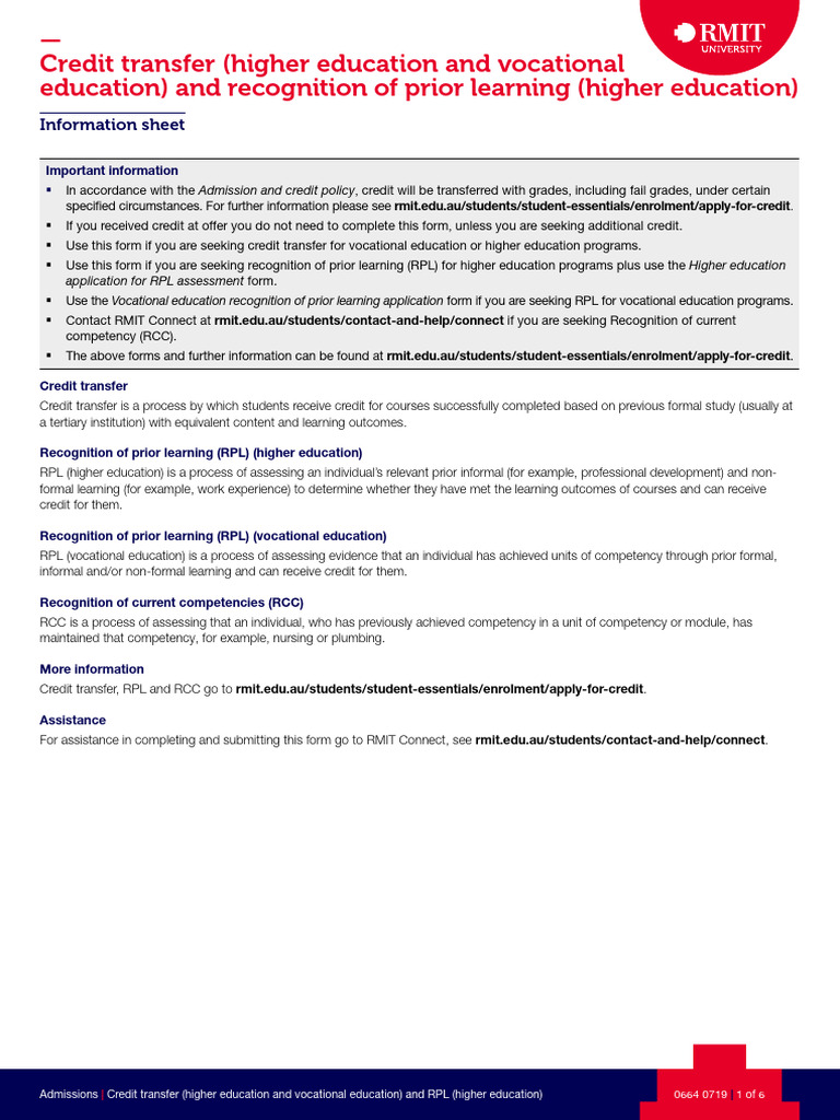 Credit Transfer & RPL Guide for Students | PDF