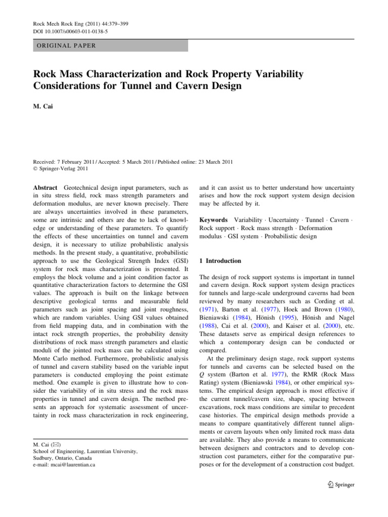 Rock Mass Variability in Tunnel Design | PDF | Probability Distribution ...