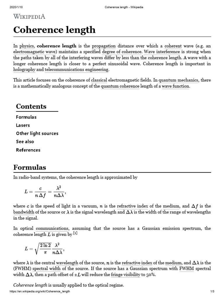 Coherence Length in Physics Explained | PDF | Coherence (Physics ...