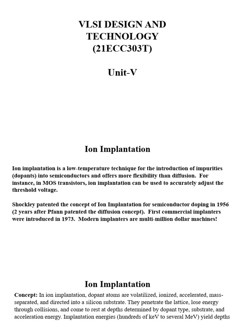 Ion Implantation in VLSI Design | PDF | Ion Implantation | Doping ...