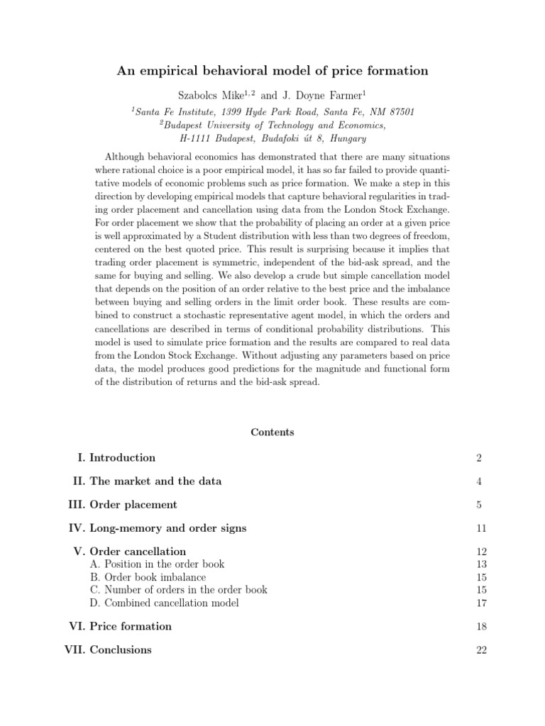 Behavioral Model of Price Formation | PDF | P Value | Behavioral Economics