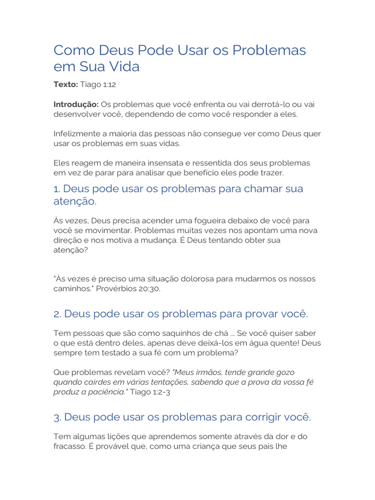 Como Deus Pode Usar os Problemas em Sua Vida | PDF | Deus
