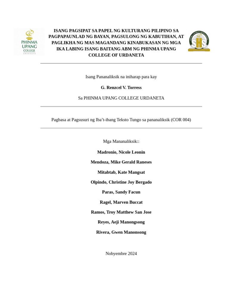 Cor 004 Pananaliksik Group4final | PDF