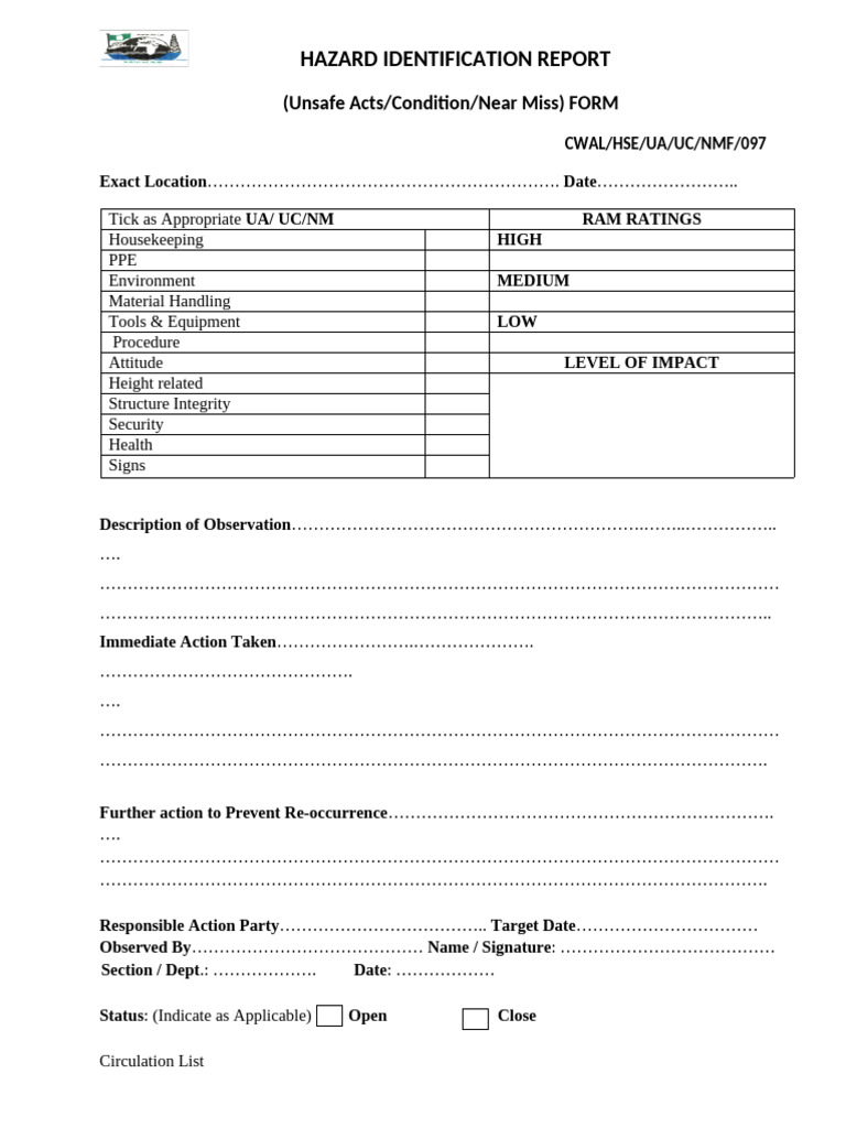 Hazard Identification Report Form | PDF