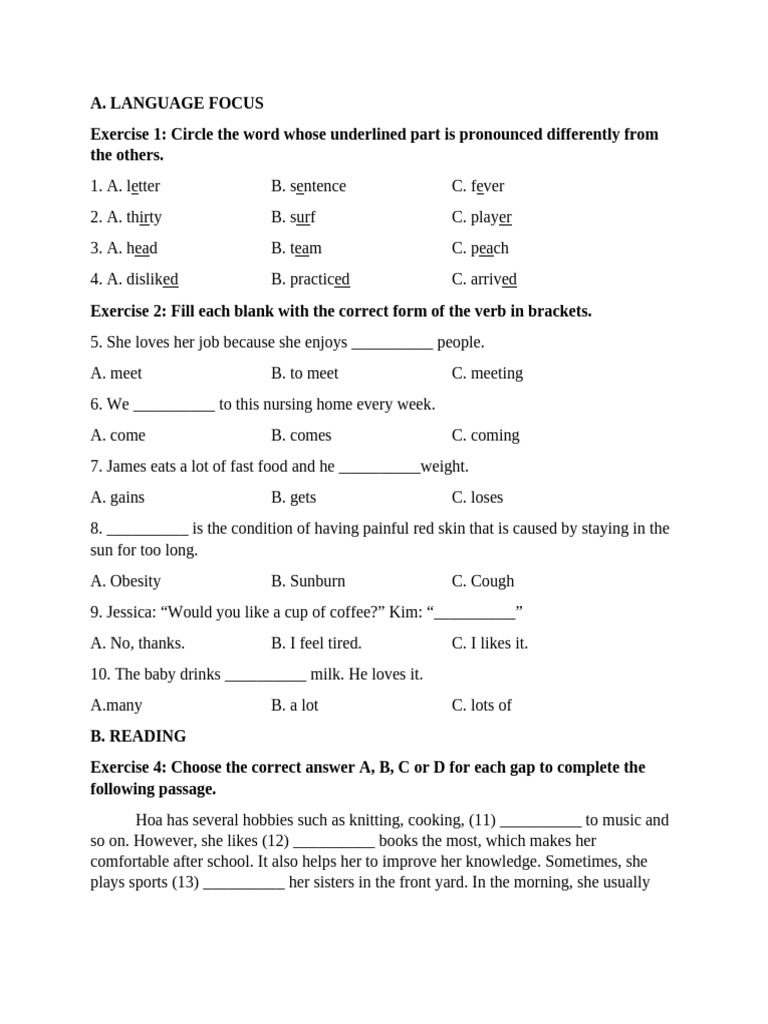 Language Exercises for ESL Learners | PDF | Healthy Diet