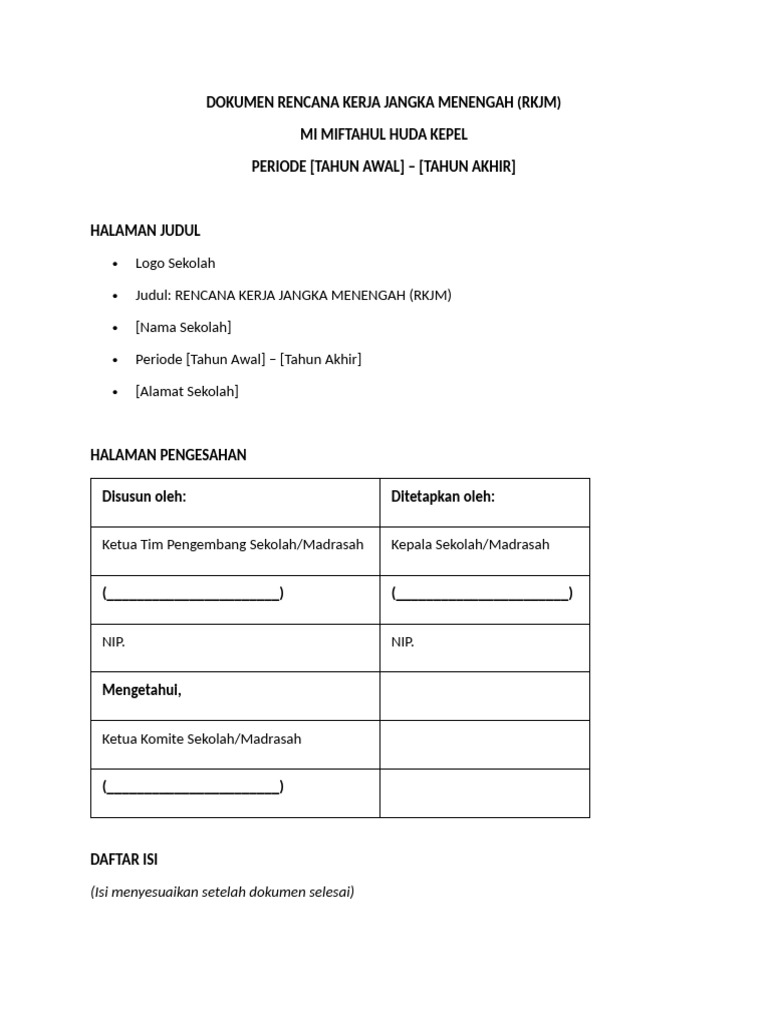 Dokumen Rencana Kerja Jangka Menengah (RKJM) | PDF