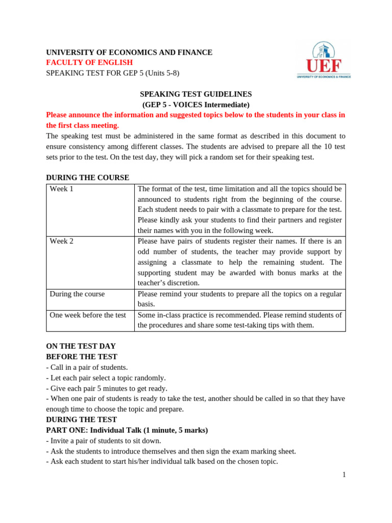 k2025 - Gep 5 Speaking Test (9-2025) | PDF