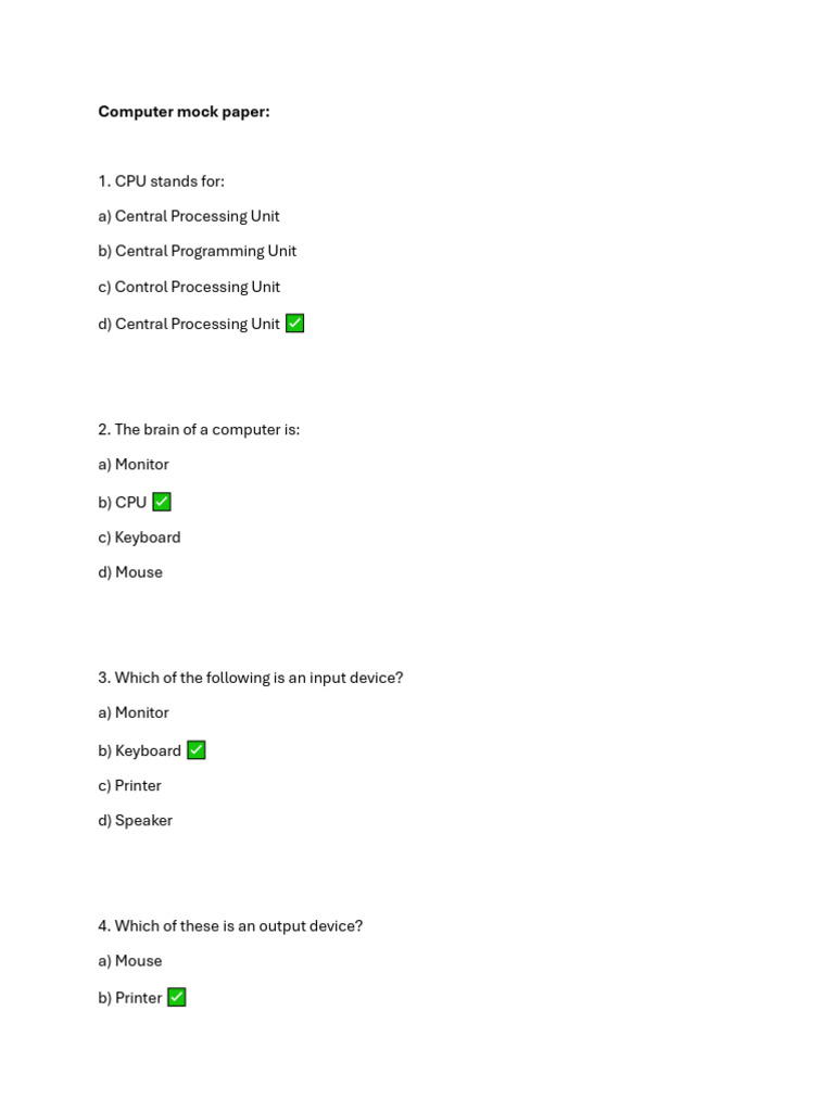 Computer Basics Mock Test Questions | PDF | Computer Data Storage ...