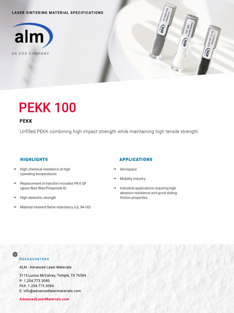 PEKK 100 Material Specifications | PDF | Ultimate Tensile Strength ...