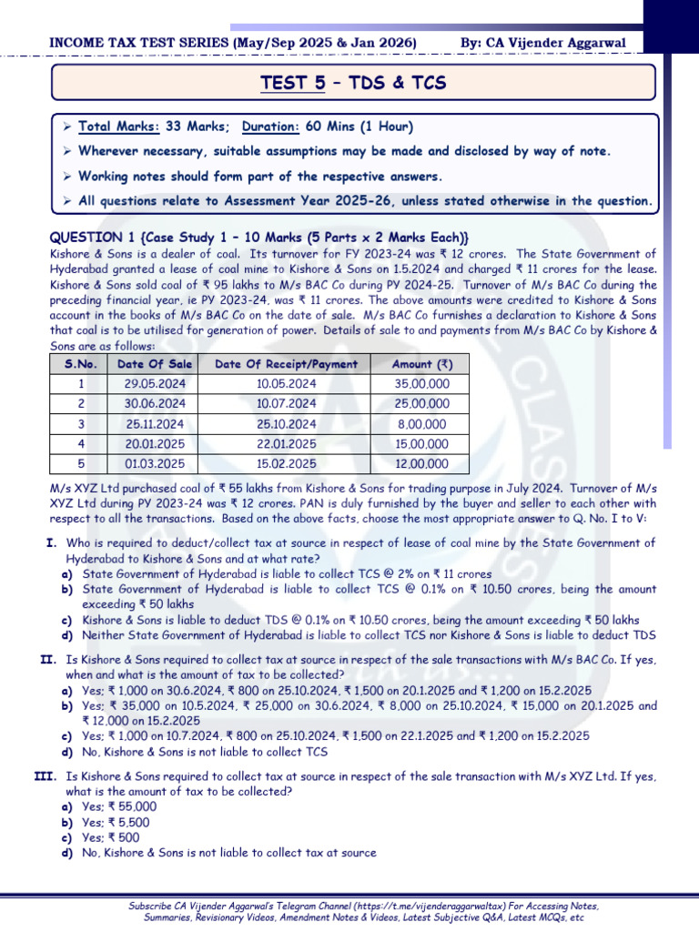 Income Tax Test Series 2025-2026 | PDF | Taxes | Revenue