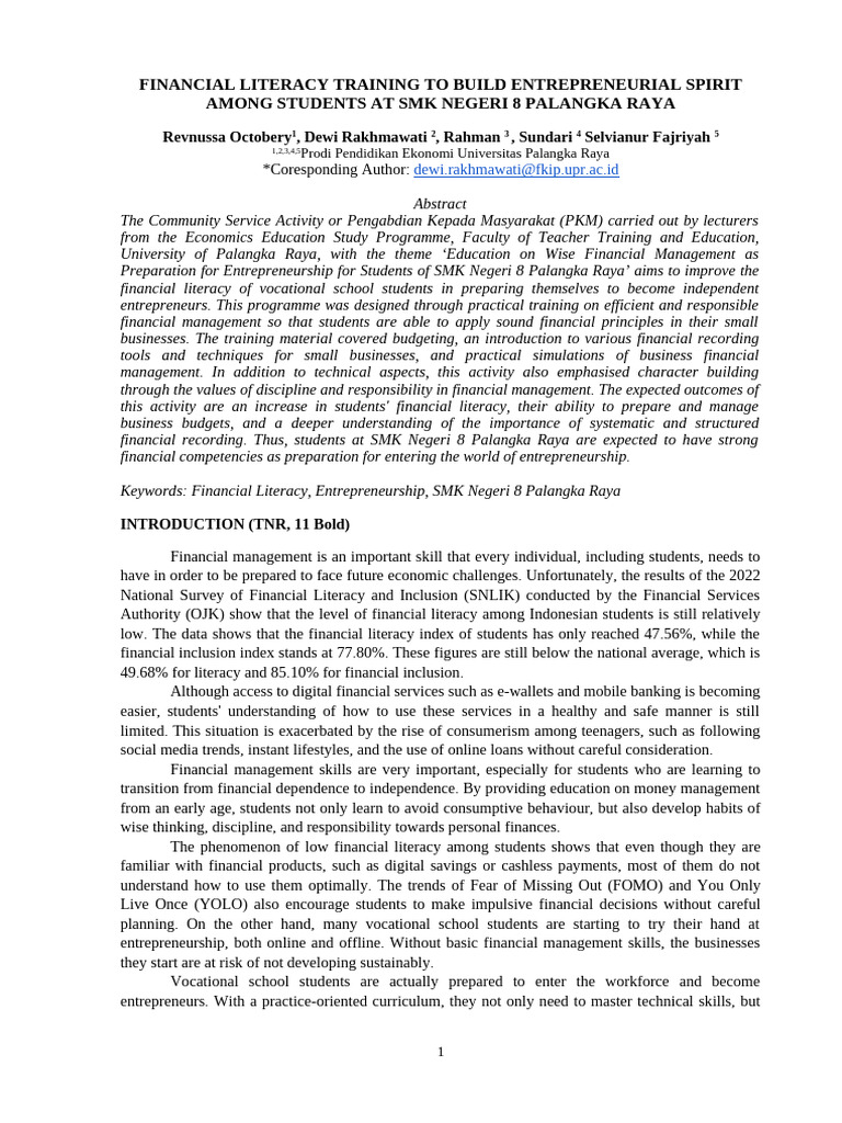 Financial Literacy Training for Students | PDF | Financial Literacy ...