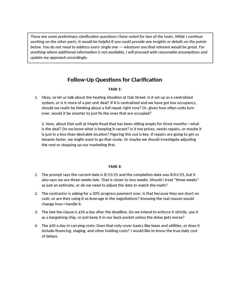Clarification Questions for Property Management | PDF