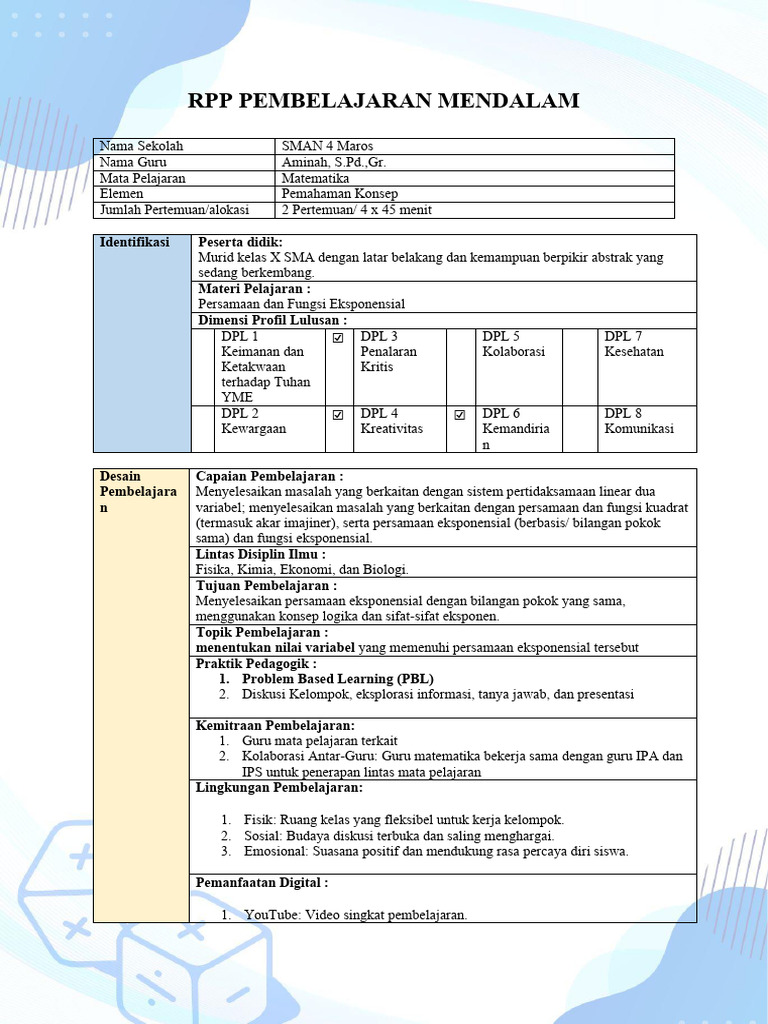 RPP Pembelajaran Mendalam Edit 4 | PDF