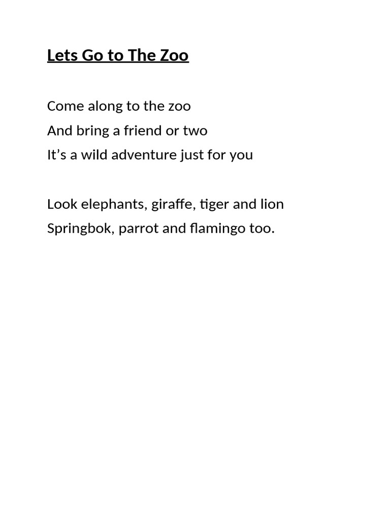 Lirik Lets Go To The Zoo | PDF