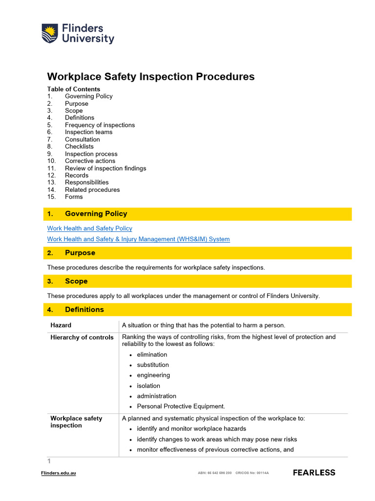 Workplace Safety Inspection Procedures | PDF | Occupational Safety And ...