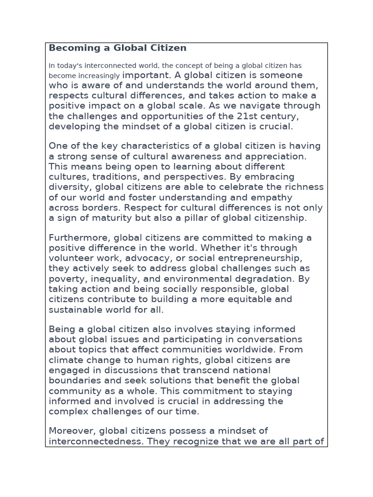 Becoming A Global Citizen | PDF | Citizenship | Liberal Arts Education