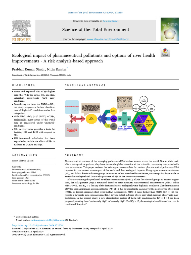 Ecological Impact of Pharmaceutical Pollutants and Options of River ...