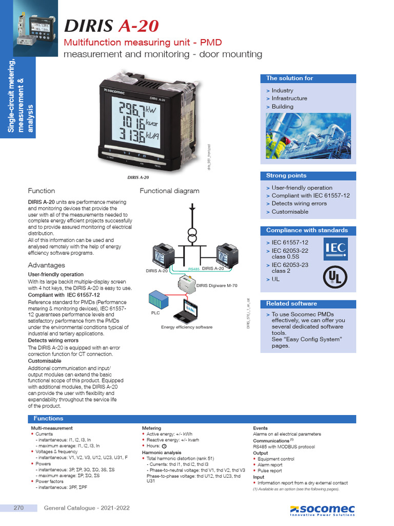 DIRIS A-20 Multifunction Metering Unit | PDF | Power Supply ...