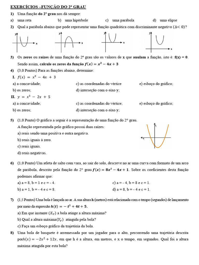 Exercícios sobre Função do 2º Grau | PDF | Objetos matemáticos ...