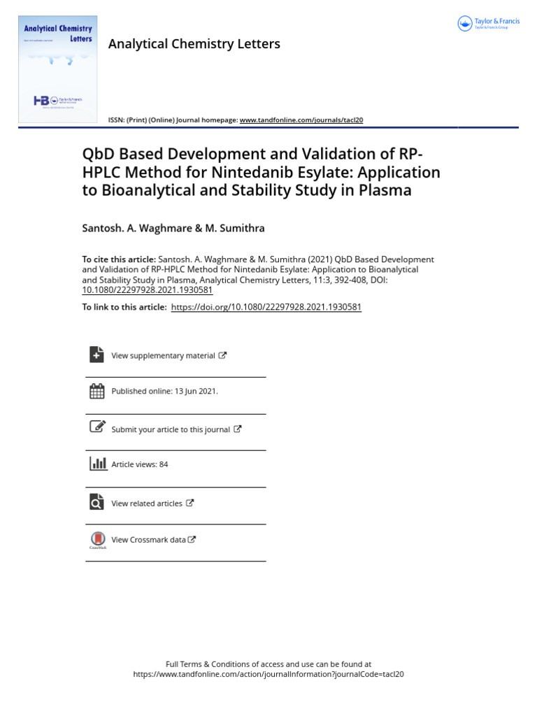 QBD Based Development and Validation of RP-HPLC Method For Nintedanib ...