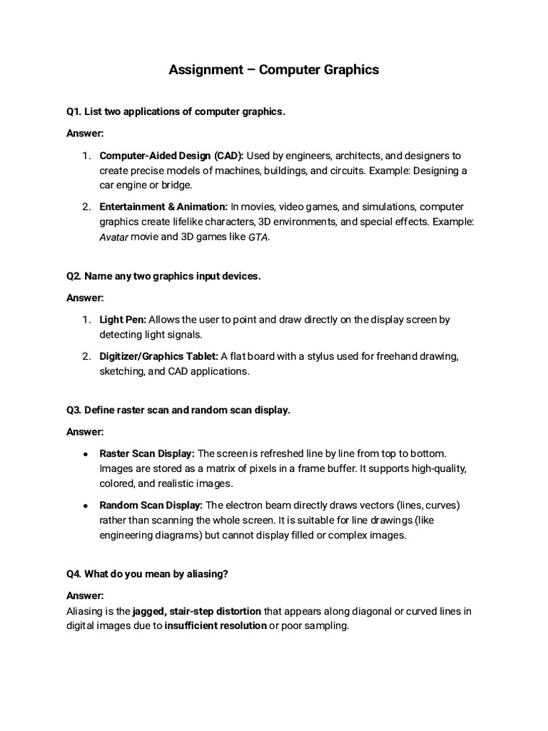 Assignment - Computer Graphics | PDF | Computer Graphics | 3 D Computer ...
