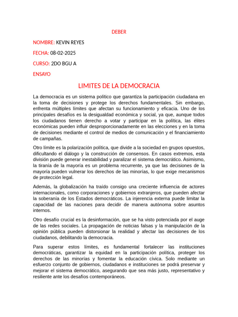 Límites y Desafíos de la Democracia | PDF