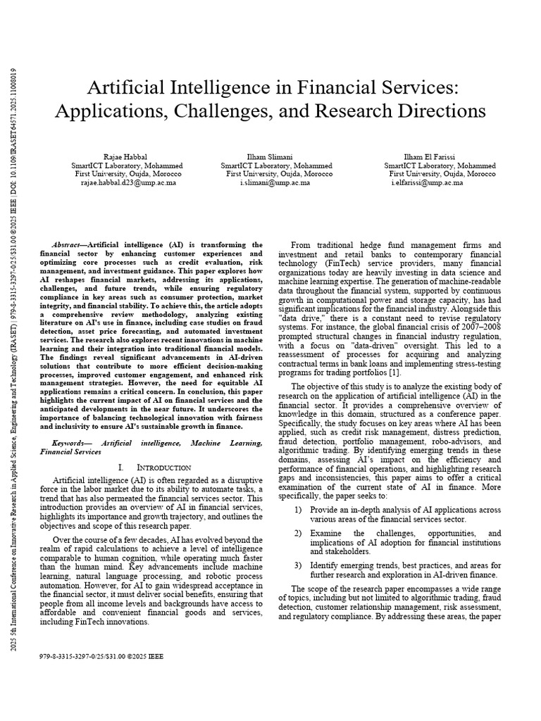 Artificial Intelligence in Financial Services Applications Challenges ...