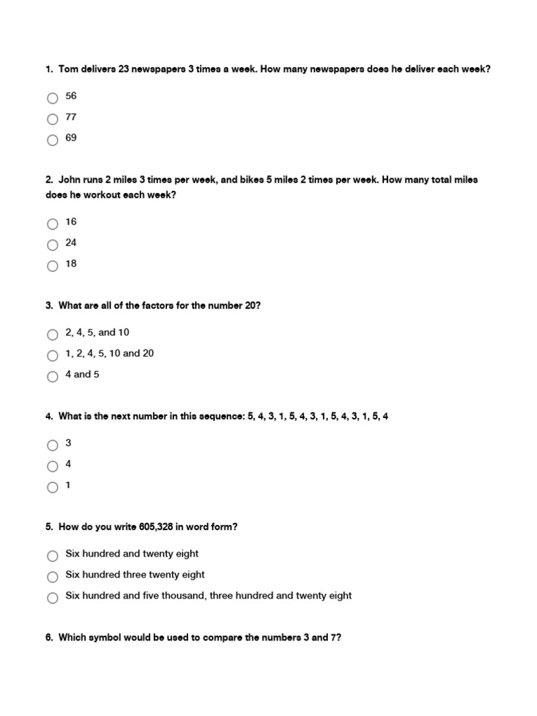 Assessment Test Math 4th - Mid-Year - DK12 | PDF