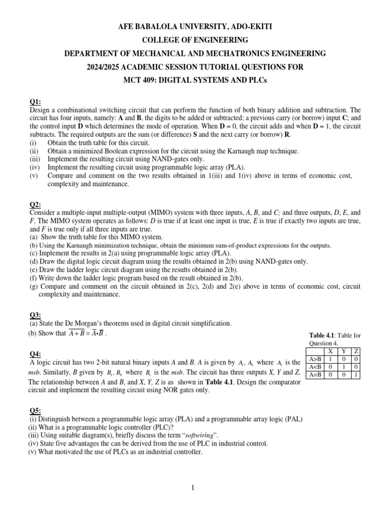 01 - MCT - 409 Tutorial Questions (2024 - 2025) | PDF | Computer ...