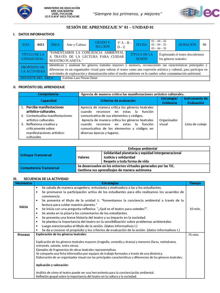 Sesión Arte y Cultura | PDF | Aprendizaje | Teatro