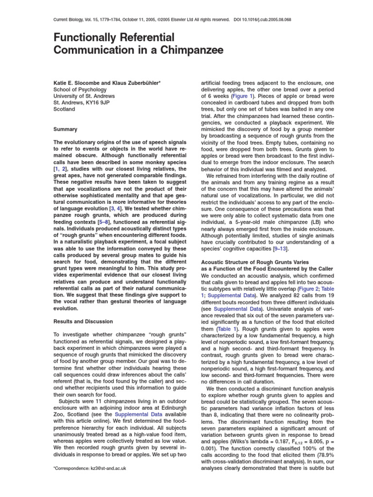 Chimpanzee Referential Communication Study | PDF | Behavioural Sciences ...