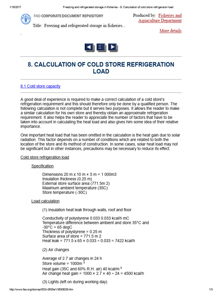 Cold Store Refrigeration Load Calculation | PDF | Refrigeration ...