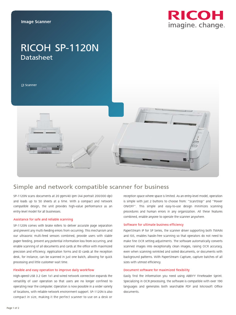 SP 1120N Datasheet 202304 Nosec Compressed | PDF | Image Scanner ...