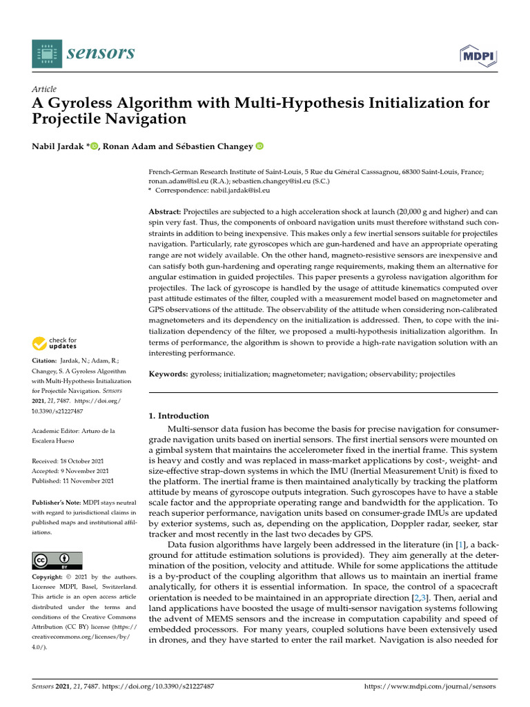 Gyroless Navigation Algorithm for Projectiles | PDF | Inertial ...