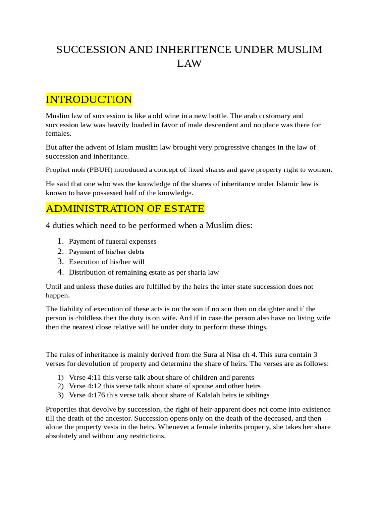 Muslim Law of Succession & Inheritance | PDF | Inheritance | Sharia