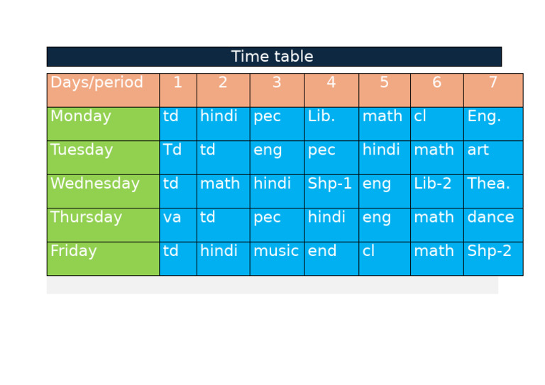 Weekly Class Schedule Overview | PDF